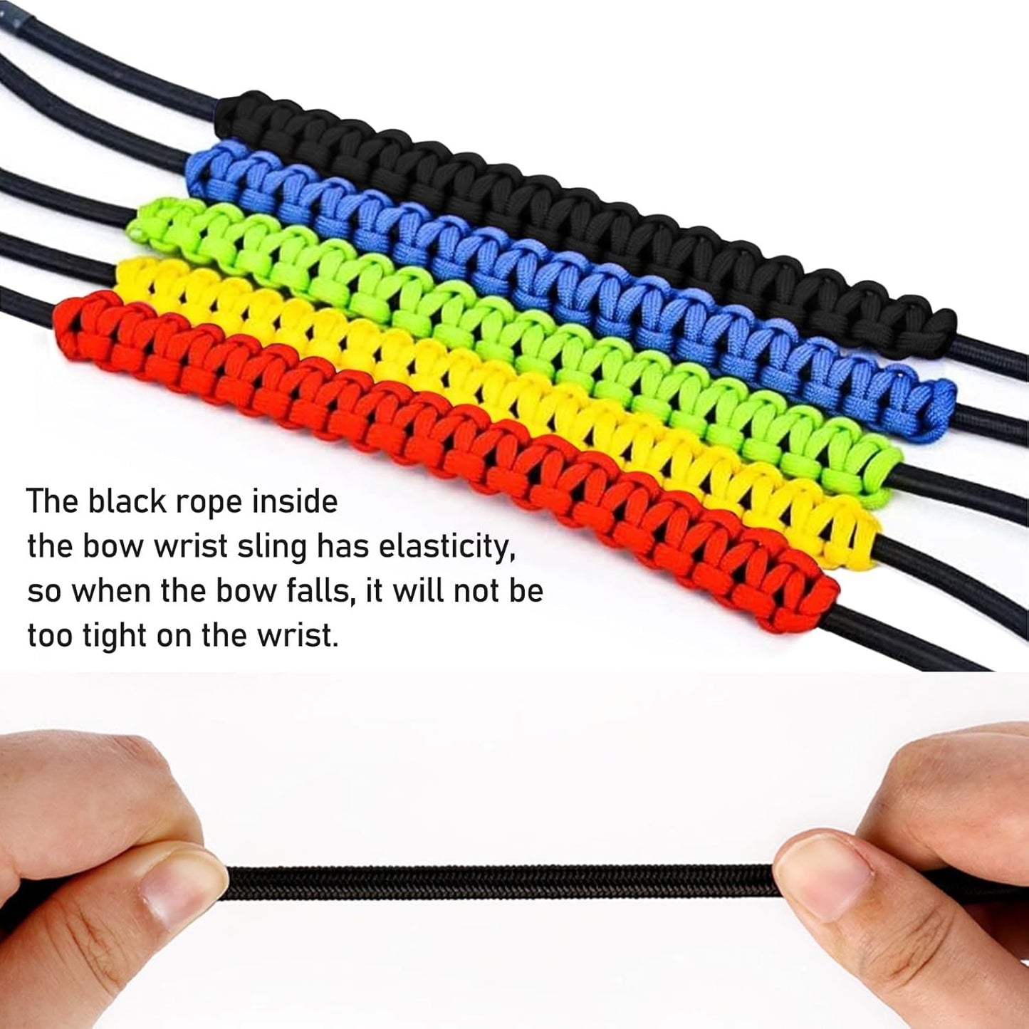 Archery Bow Wrist Sling - 550 Paracord Strap with Stretch Lanyard | Fits Compound & Recurve Bows