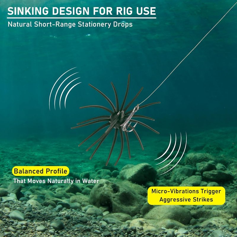 QualyQualy Sea Urchin Soft Lure - Durable Tentacle Fishing Bait for Bass, Pike & Trout | TPE Material