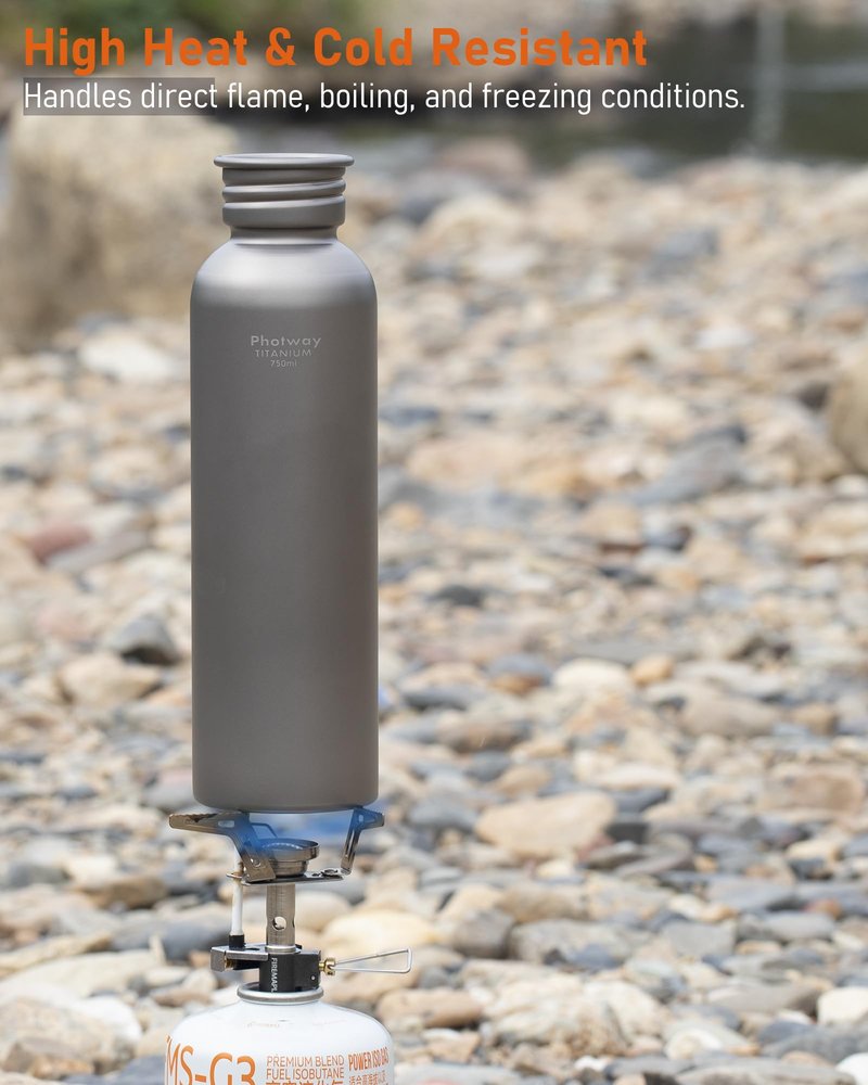 photway 25oz Titanium Water Bottle, Ultralight Single Wall Titanium Flask for Boiling Water, Leakproof Sports Bottle for Camping, Hiking, Cycling & Outdoor Use