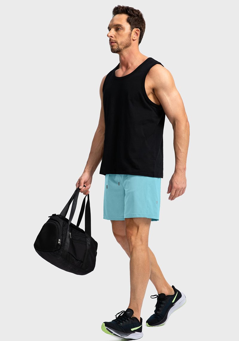 Soothfeel Men's Running Shorts with Zipper Pockets 7 Inch Lightweight Quick Dry Gym Athletic Workout Shorts for Men (Light Blue, 3XL)