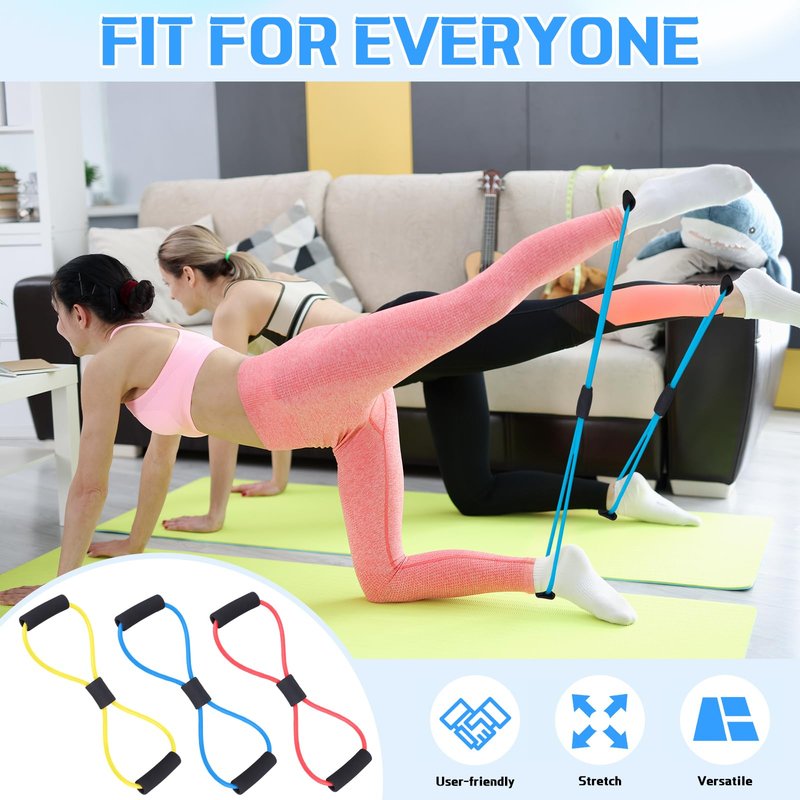 Halloscume 20 Pack Figure 8 Shaped Resistance Bands with Handles Bulk Exercise Fitness Bands Arms Shoulder Leg Stretching Gym Workout Equipment for Muscle Training Women Men(40 Lbs,Blue)