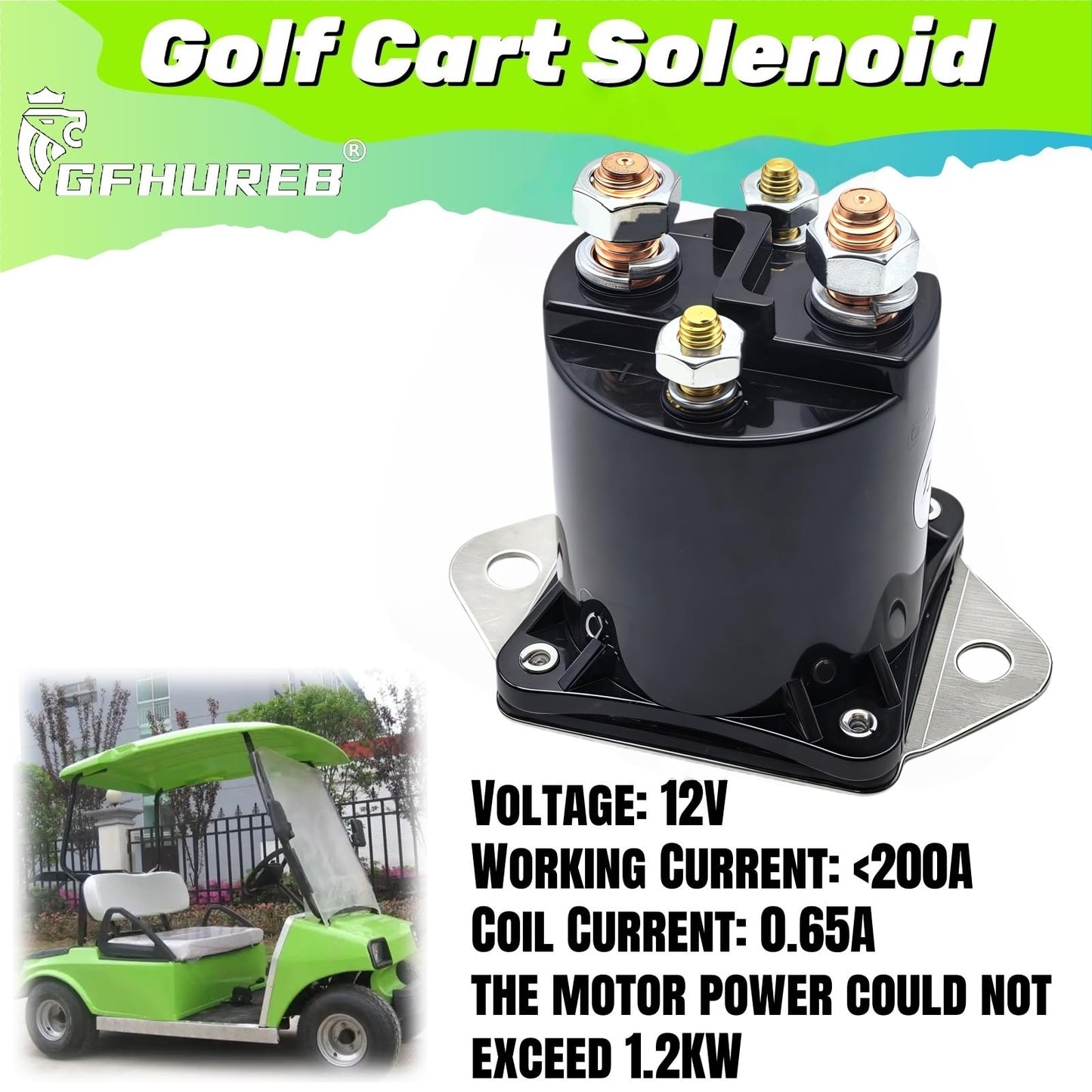 GFHUREB 1013609 12V Golf Cart Solenoid for 1984-up Club Car DS and 2004-up Club Car Precedent Gas Golf carts,Replace OEM 1013609、1117 、1012275、435-154、LPL6003