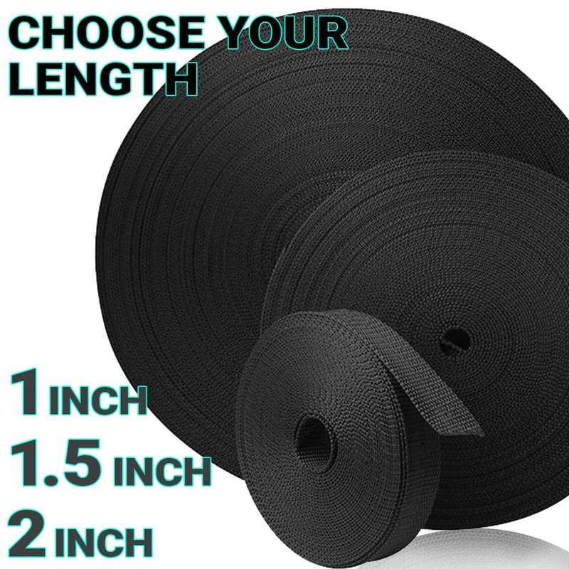 TECEUM 2 Inch Webbing – Black – 10 Yards – 2” Heavy-Duty Wide Webbing for Outdoors Indoors Crafting DIY Black