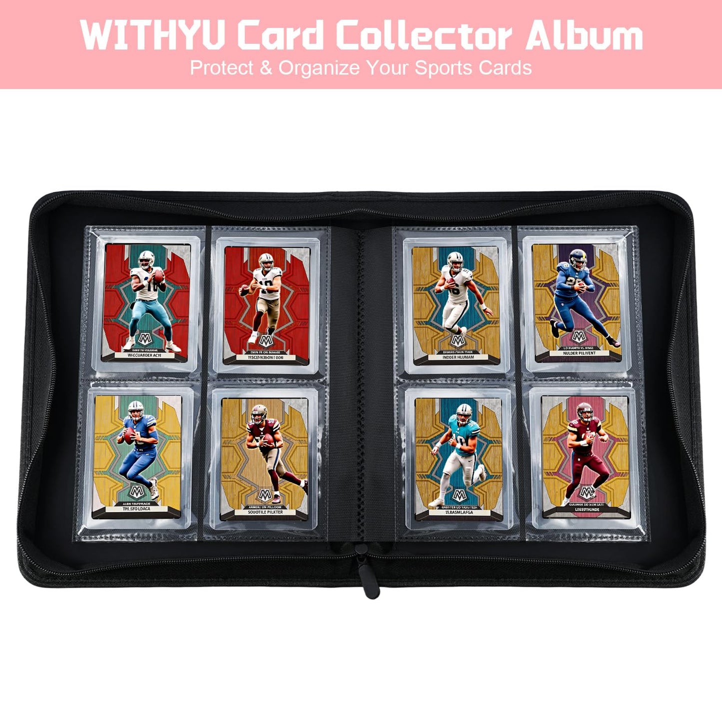 WITHYU Toploader Binder Holds 128 Top Loaders, 4 Pocket Ringless Card Holder for 3" x 4" Rigid Cards, Trading Card Album Small Top Loader Binder for Sports, TCG, MTG (Pink)