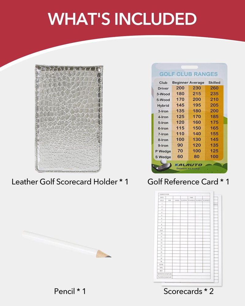 KALAUTO Golf Scorecard Holder Set,Included Crocodile Pattern Golf Scorecard Book & Golf Club Distance Chart,Golf Yardage Book Cover Case,Must Have Golf Accessories for Men,Women,Holder size 7" x 4.25"