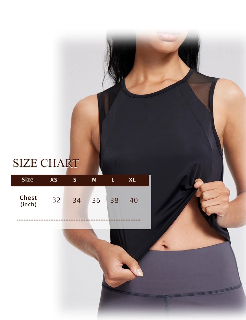 Crop Workout Tops for Women Tank Athletic Running Shirts Mesh Yoga Tops Gym Sleeveless Clothes Black M