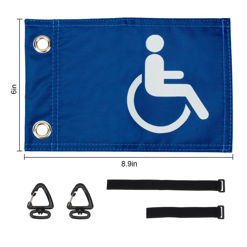 KVMORZE Golf Cart Flag with Straps, Double Sided Handicap Flag Golf Cart Mount for Seniors Handicapped Disability, Disabled Golf Flag Holder Easy Installation, 8" L x 6" H, 4 Pack
