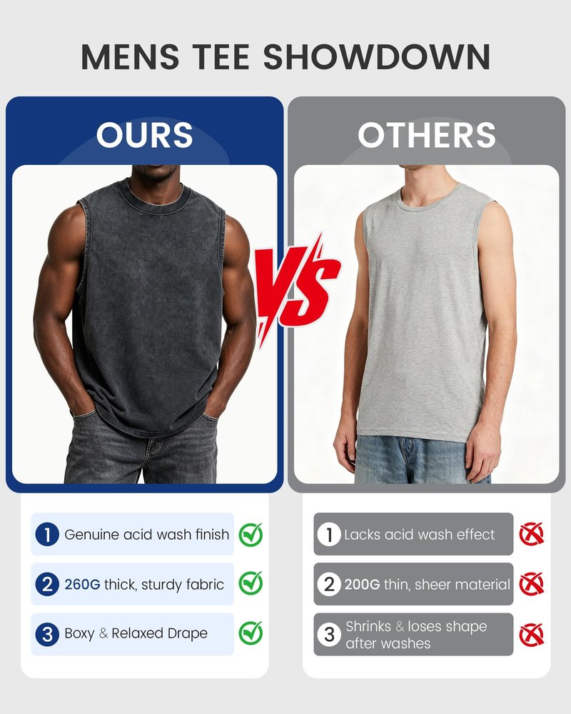TinyChoice Men's 3-Pack Sleeveless Shirts Gym Muscle T-Shirts Acid Wash Workout Tees Cut Off Loose-Fit Athletic Tank Tops, Black Grey Off-White, XL
