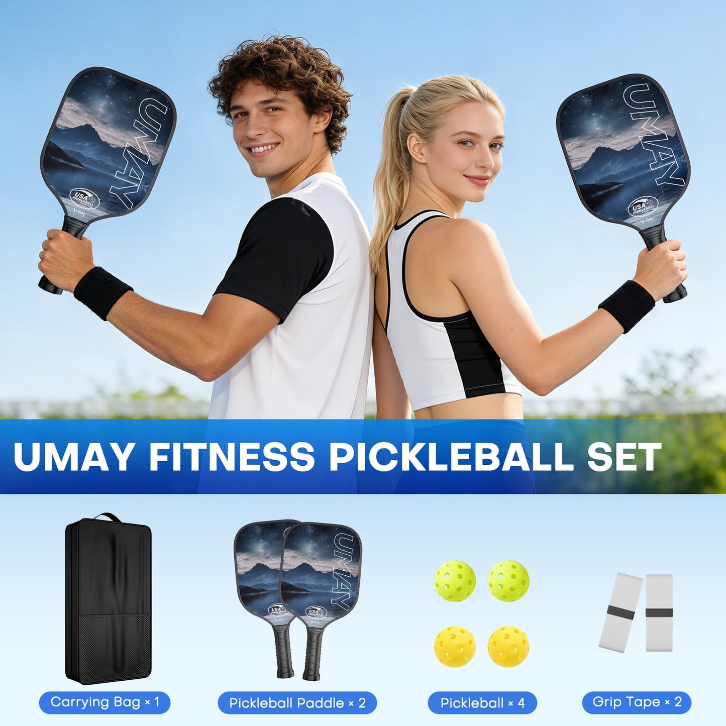 USAPA Approved Tournament-Grade Pickleball Paddle with PP Honeycomb Core for Precision Control, Enhanced Spin & Power, Lightweight Pickleball Set with Cover & Overgrip for Men Women Beginners