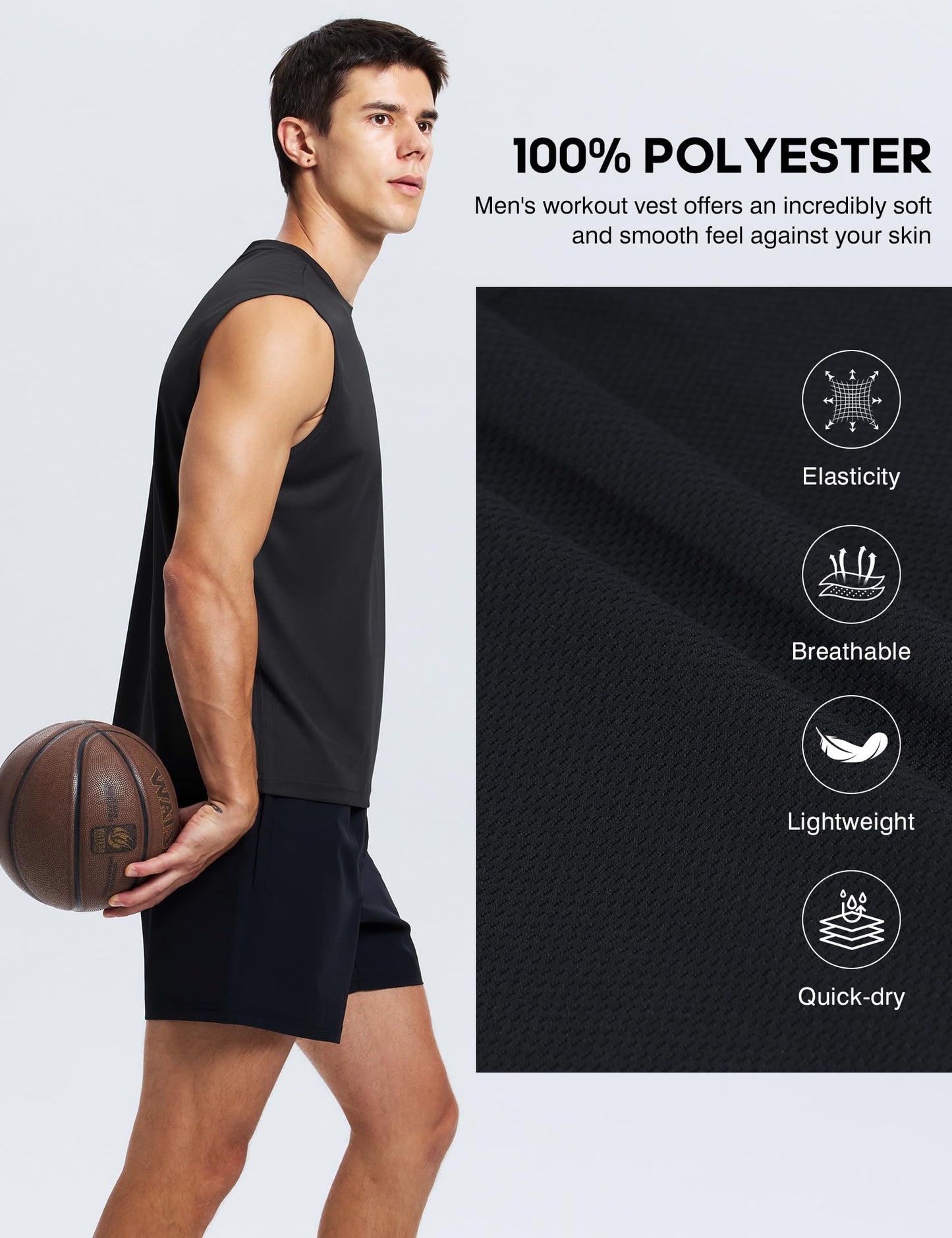ALLTHRO Mens Workout Tank Tops Quick Dry Sleeveless Running Shirts Gym Muscle Bodybuilding Shirts for Men Black,XX-Large