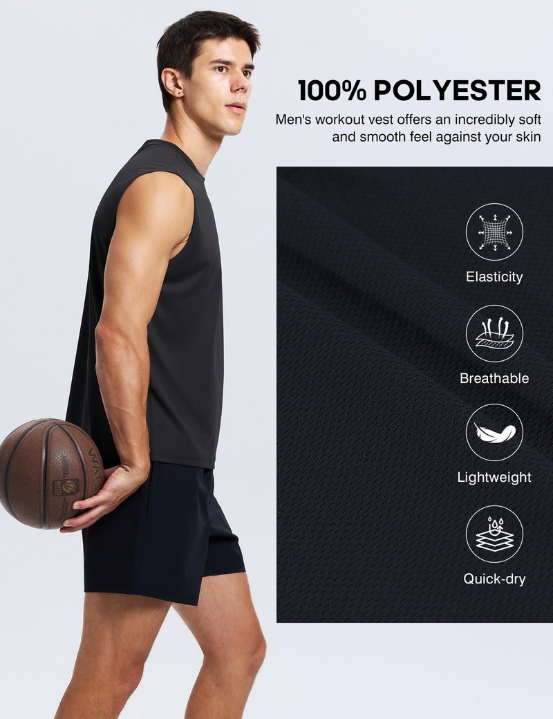 ALLTHRO Mens Workout Tank Tops Quick Dry Sleeveless Running Shirts Gym Muscle Bodybuilding Shirts for Men Black,XX-Large