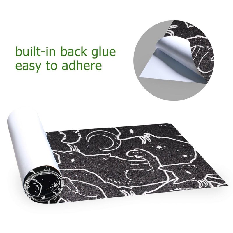 YETTASBIN Black Cats Skateboard Grip Tape, Bubble Free Anti Slip Longboard Grip Tape Sheet Sticker Deck Sandpaper for Rollerboard, 44 x 10 Inch