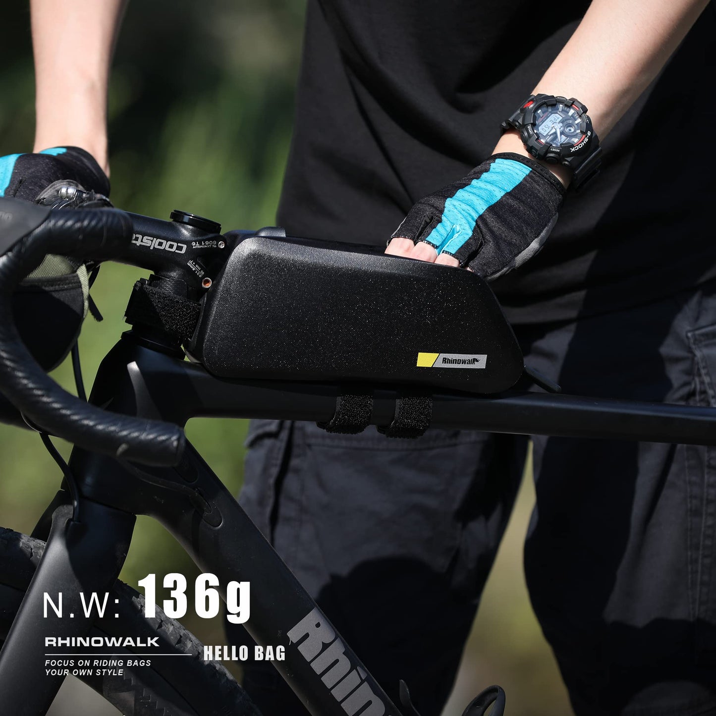 Rhinowalk Bike Top Tube Bag Bicycle Frame Bag 1.5L Waterproof Lightweight Mountain Road Bike Bag Cycling Accessories (Black-2)