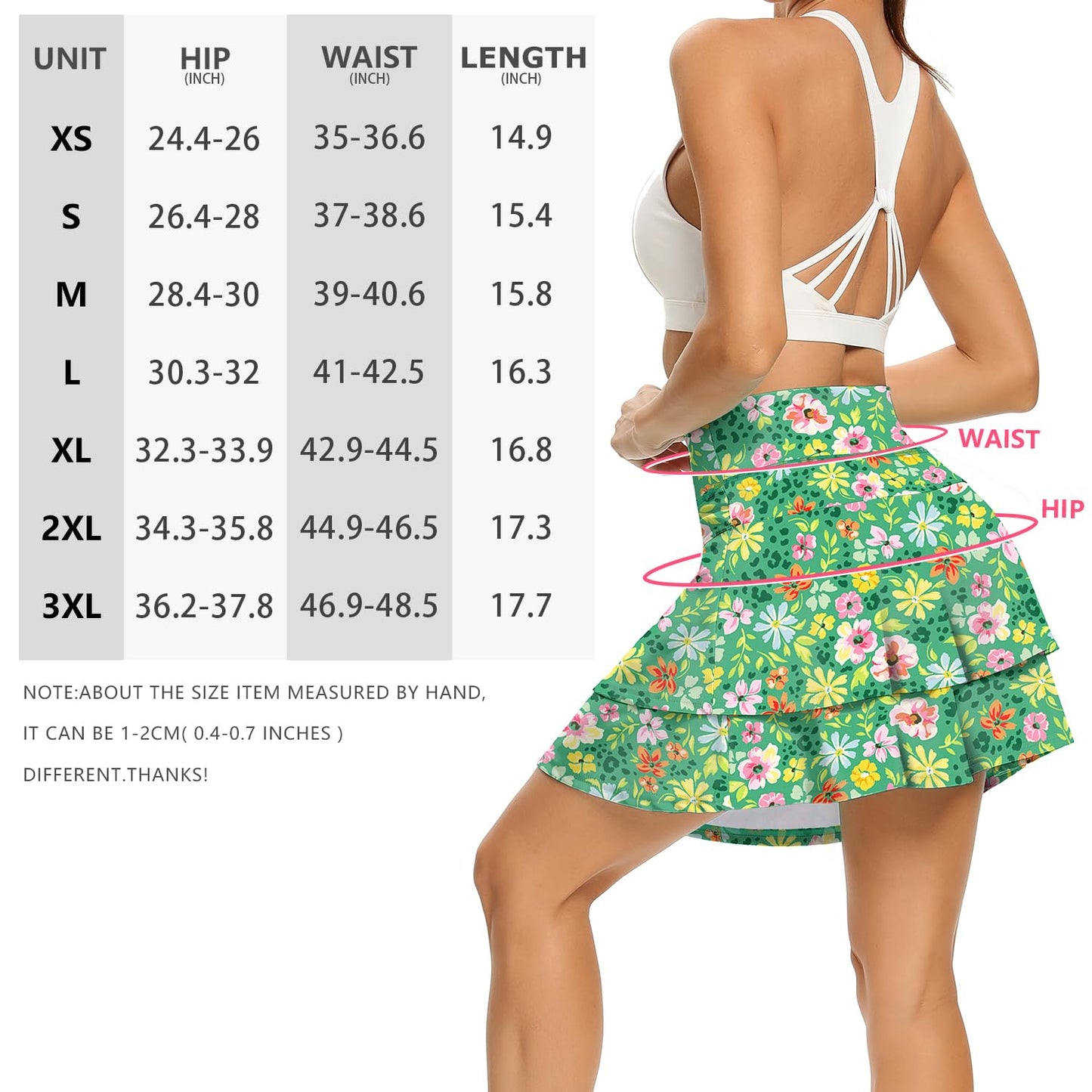 WOWENY Women's Athletic Pleated Tennis Skirt Ladies Active Layered Skort with Pocket Running Golf Skirt with Ruffle for Workout Sports Pickleball(2-Layer Green Flower,S)