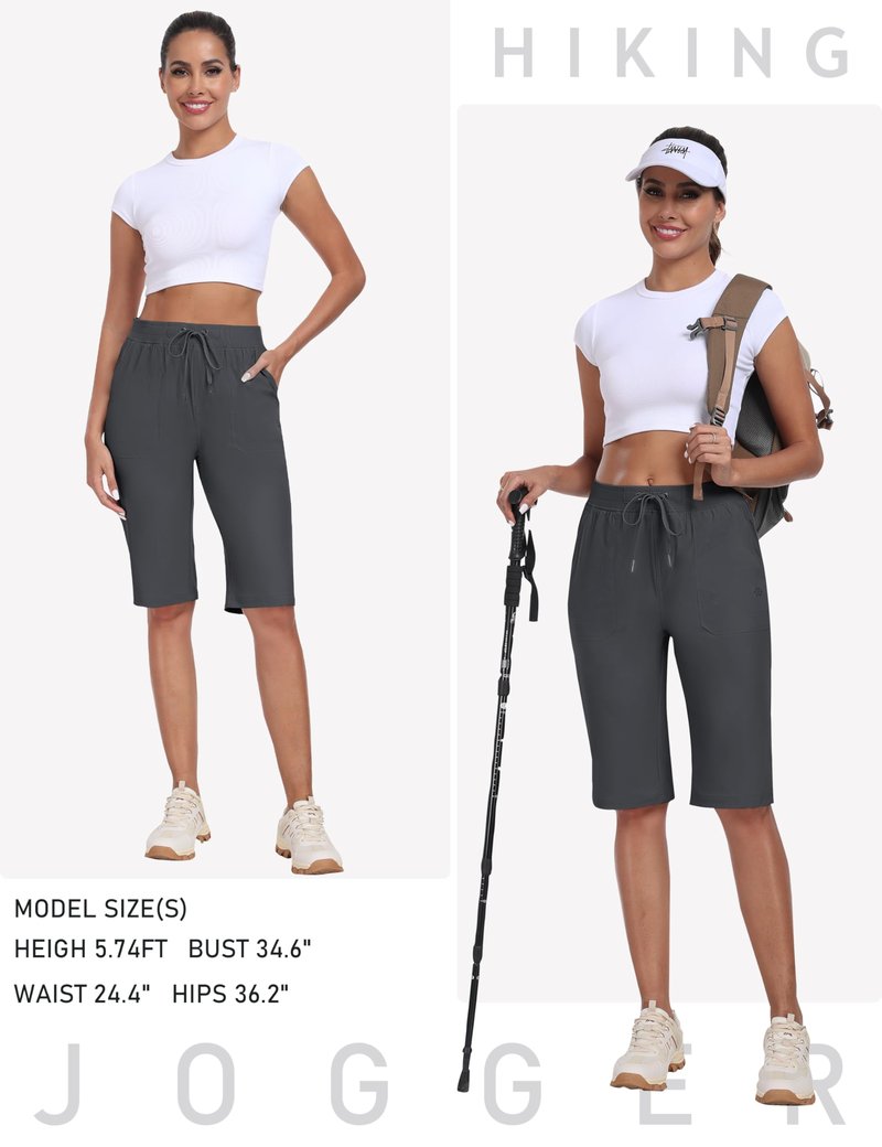 MoFiz Womens 13" Knee Length Hiking Shorts Quick Dry Water Resistant Lightweight Bermuda Shorts with Pockets Dark Gray 2XL