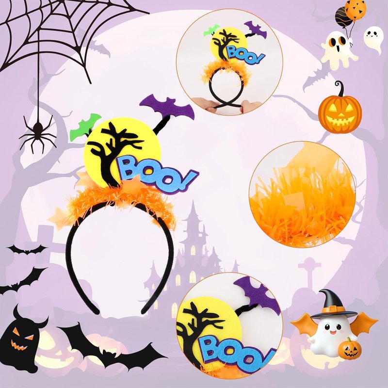 Glow in the Dark Halloween Headpieces - 6pcs Pumpkin, Bat, Ghost & Spider Party Accessories | Fun Photo Props