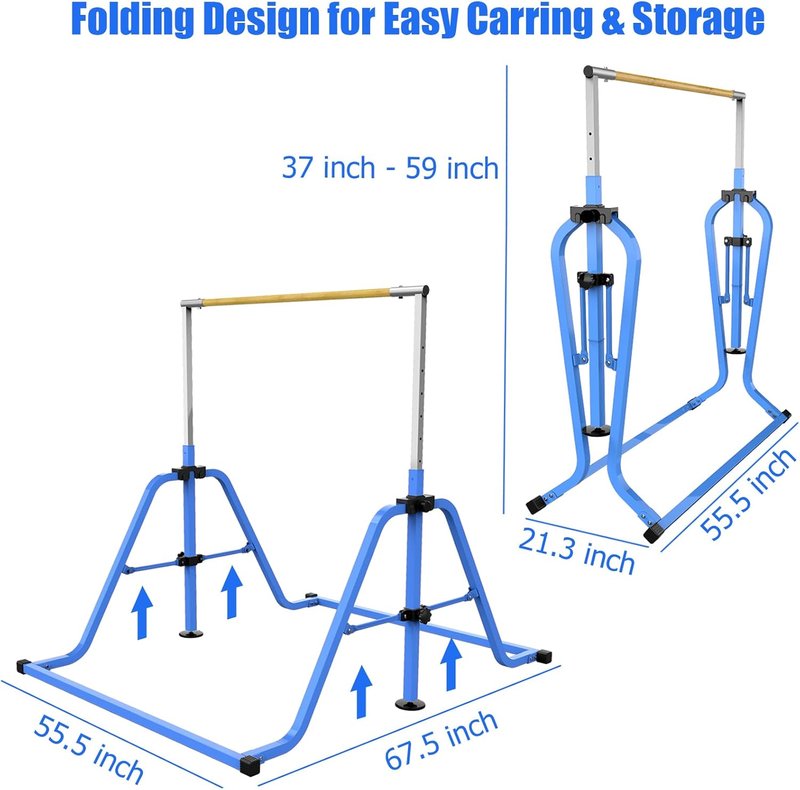 Gymnastics Training Bar for Kids - Adjustable 8 Heights, Easy Folding | Max Load 300LBS