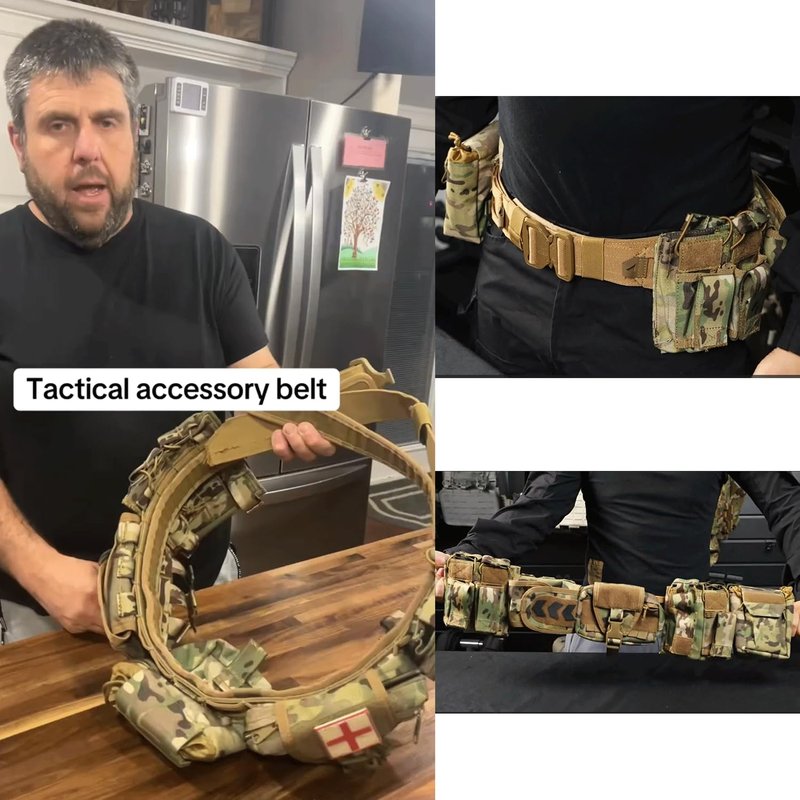 Tactical Battle Belts for Men - Heavy Duty Quick Release Airsoft Belt with 7 Pouches | Adjustable Size