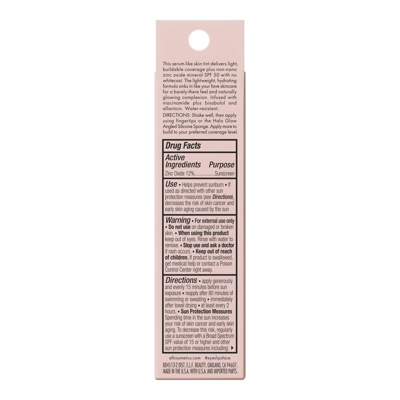 e.l.f. Halo Glow Skin Tint SPF 50, Tinted Moisturizer For Light, Buildable Coverage, Creates A Natural Glow, Vegan & Cruelty-Free, 10 Tan Neutral