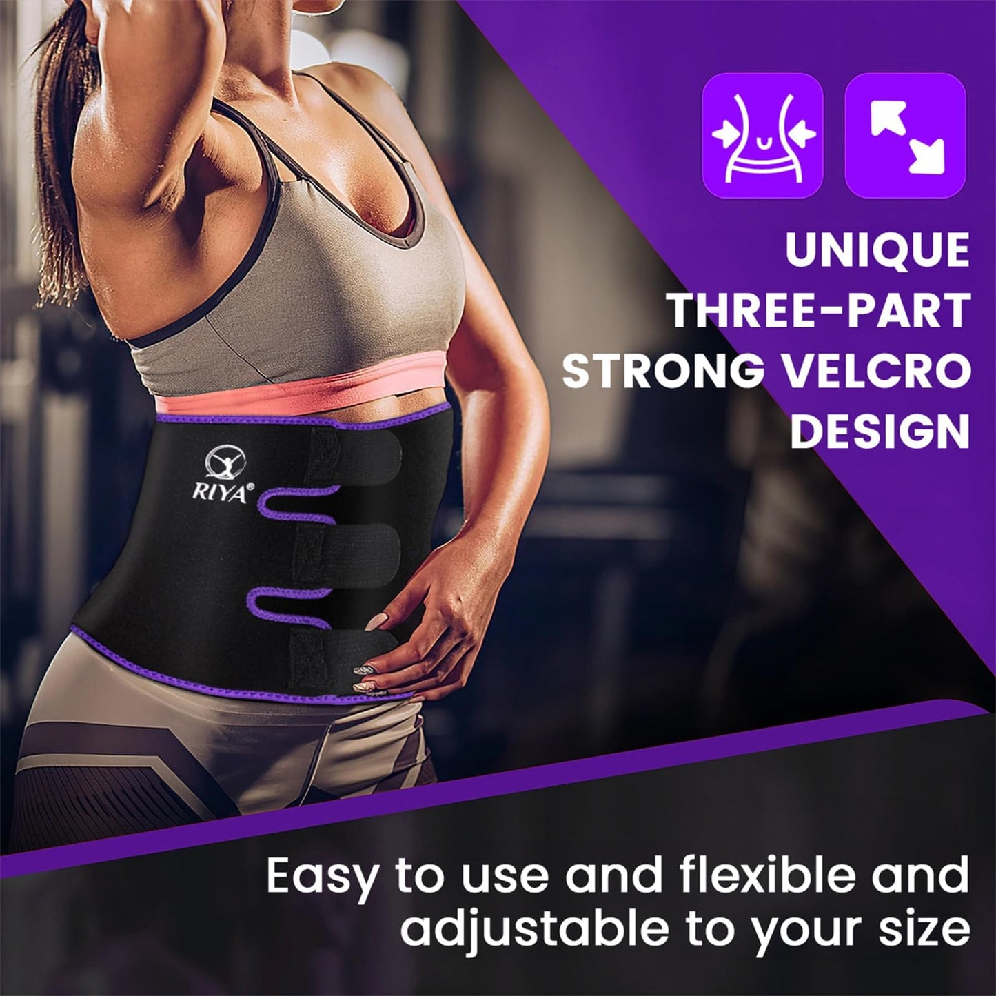 RIYA Waist Trimmer Sweat Waist Trainer for Women and Men Waist Sweat Belt Band Belly Stomach Wrap Purple