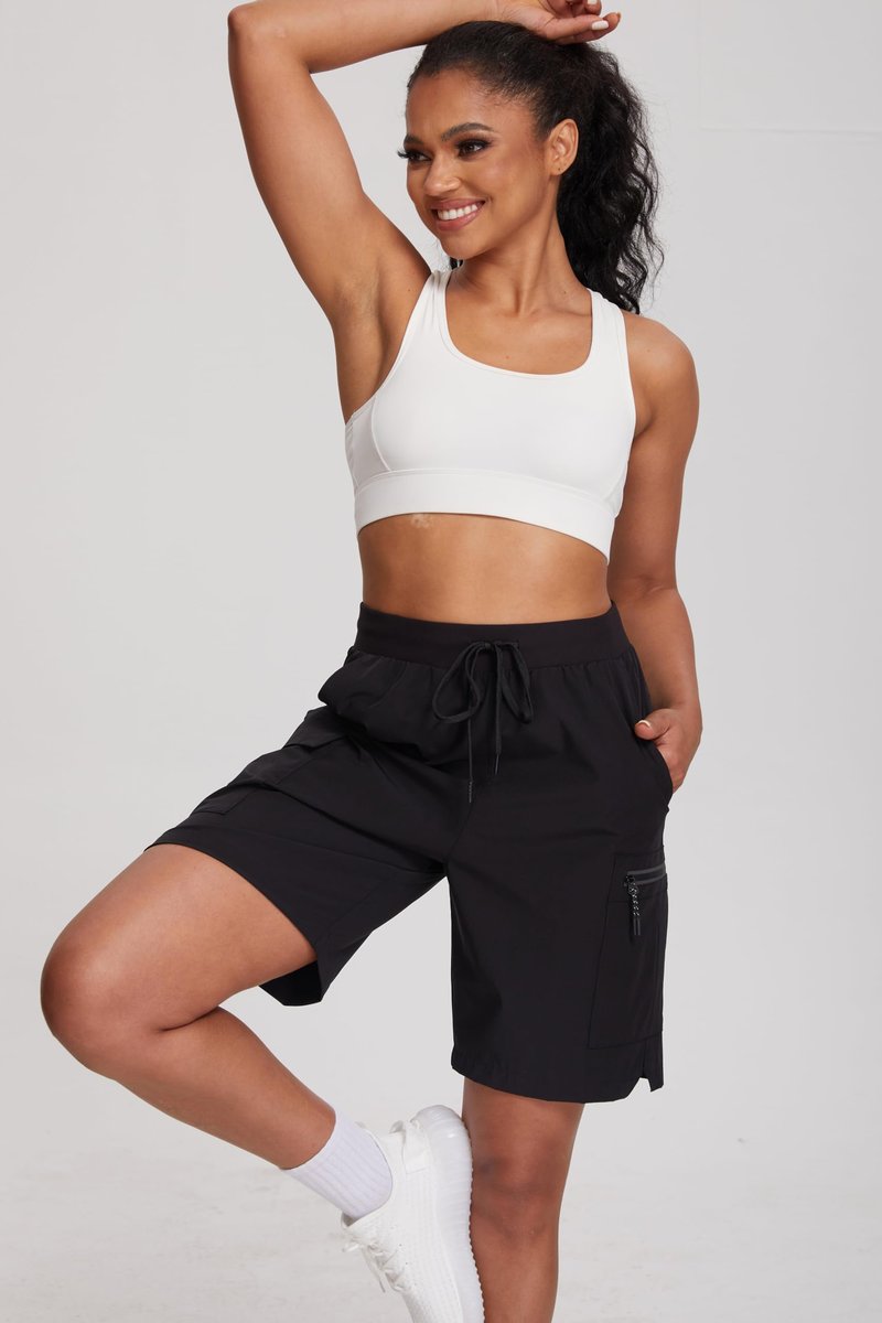 Oalka Women's Hiking Shorts Lightweight Zipper Pockets Cargo Quick Dry Summer Shorts Black XL