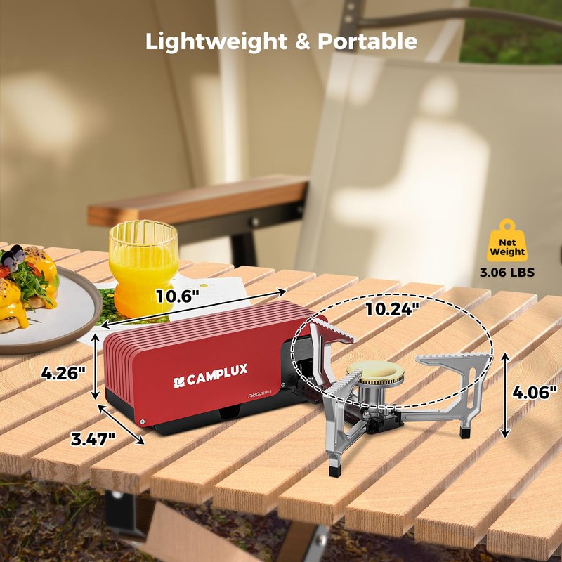 CAMPLUX FoldGo Camping Stove, 7500 BTU Portable Butane Gas Stove, Foldable Cassette Stove with Carry Bag & Adjustable Burner, CSA Certified Collapsible Butane Stove for Outdoor Cooking, Red