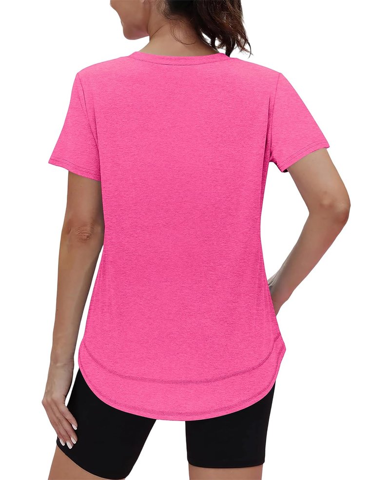 Oversized Tshirts for Women Dry Fit Plus Size Spring Clothes Summer Athletic Tops Workout Shirts V Neck Hot Pink 3XL