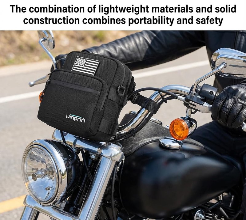 Handlebar Storage Bag for Bicycle Motorcycles - 1680D Waterproof Tool Storage Bag with Flag Patch, Multi-Purpose Front Fork & Crossbody Bag, Durable Small Pouch for Motorcycles
