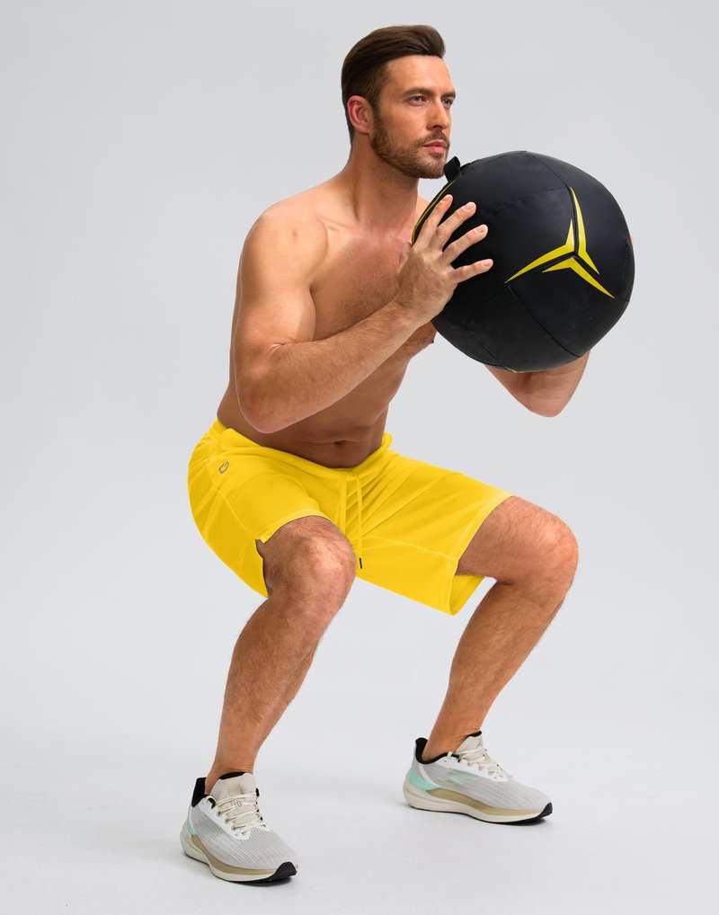 G Gradual Men's Athletic Shorts with Pockets 9" / 11" Long Basketball Shorts Lightweight Quick Dry Gym Workout Shorts for Men(Yellow,M)