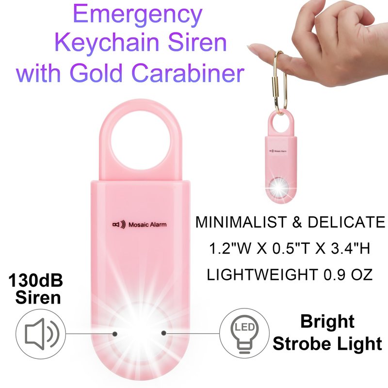 130dB Keychain Siren Ultra Bright Strobe Light. Loud Sound Personal Safety Alarm. SOS Emergency Alerts for Women, Girls, School Children, Night Runners, Hiking. Bear Alarm Deterrent. Pink