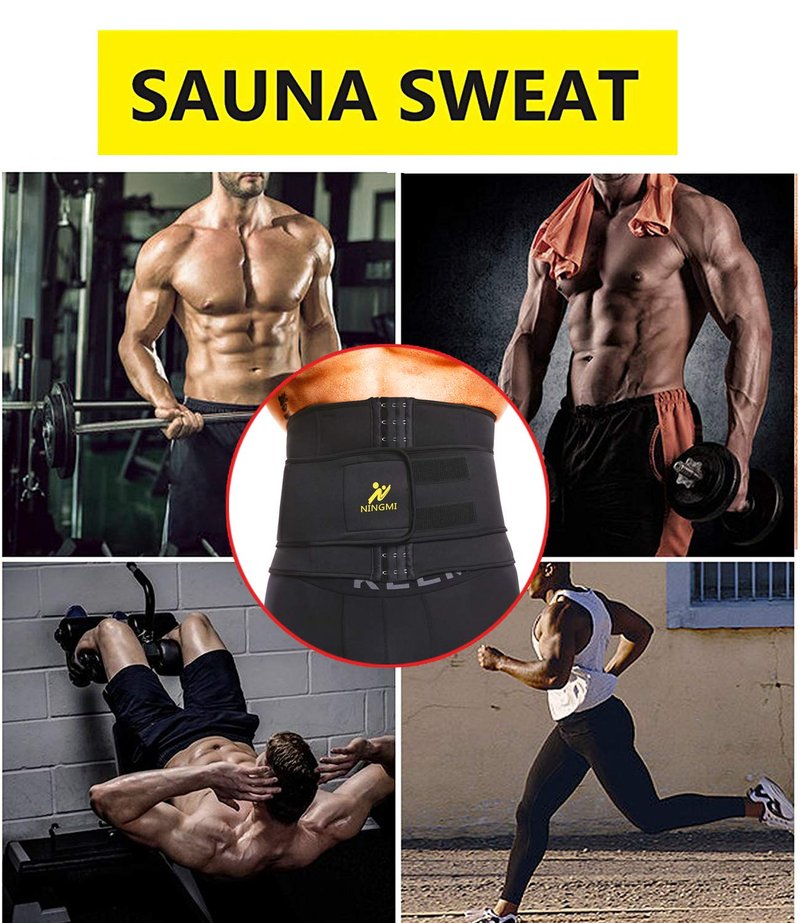 NINGMI Waist Trainer for Men Sweat Belt - Sauna Trimmer Stomach Wraps Workout Band Male Waste Trainers Corset Belly Strap Black