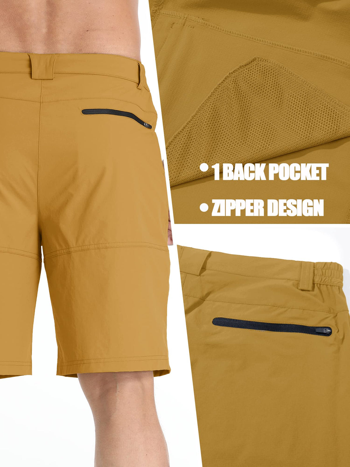 TACVASEN Men's Dress Golf Shorts Cargo Hiking Casual Shorts Lightweight Quick Dry Stretch Tactical Work Fishing with Pockets Turmeric 36