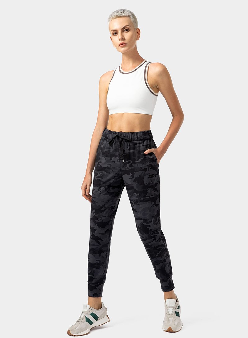 SANTINY Women's Joggers Pants Pockets Drawstring Running Sweatpants for Women Lounge Workout Jogging(Camo Deep Coal Multi__M)