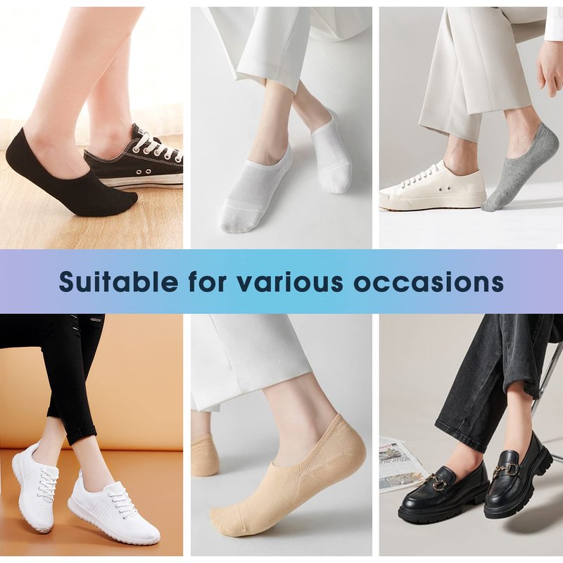 SIXDAYSOX 4 Pairs White Low Cut No Show Womens Socks Thin Invisible Loafer Liner Socks Size 5-8, Shoe Size 6-9