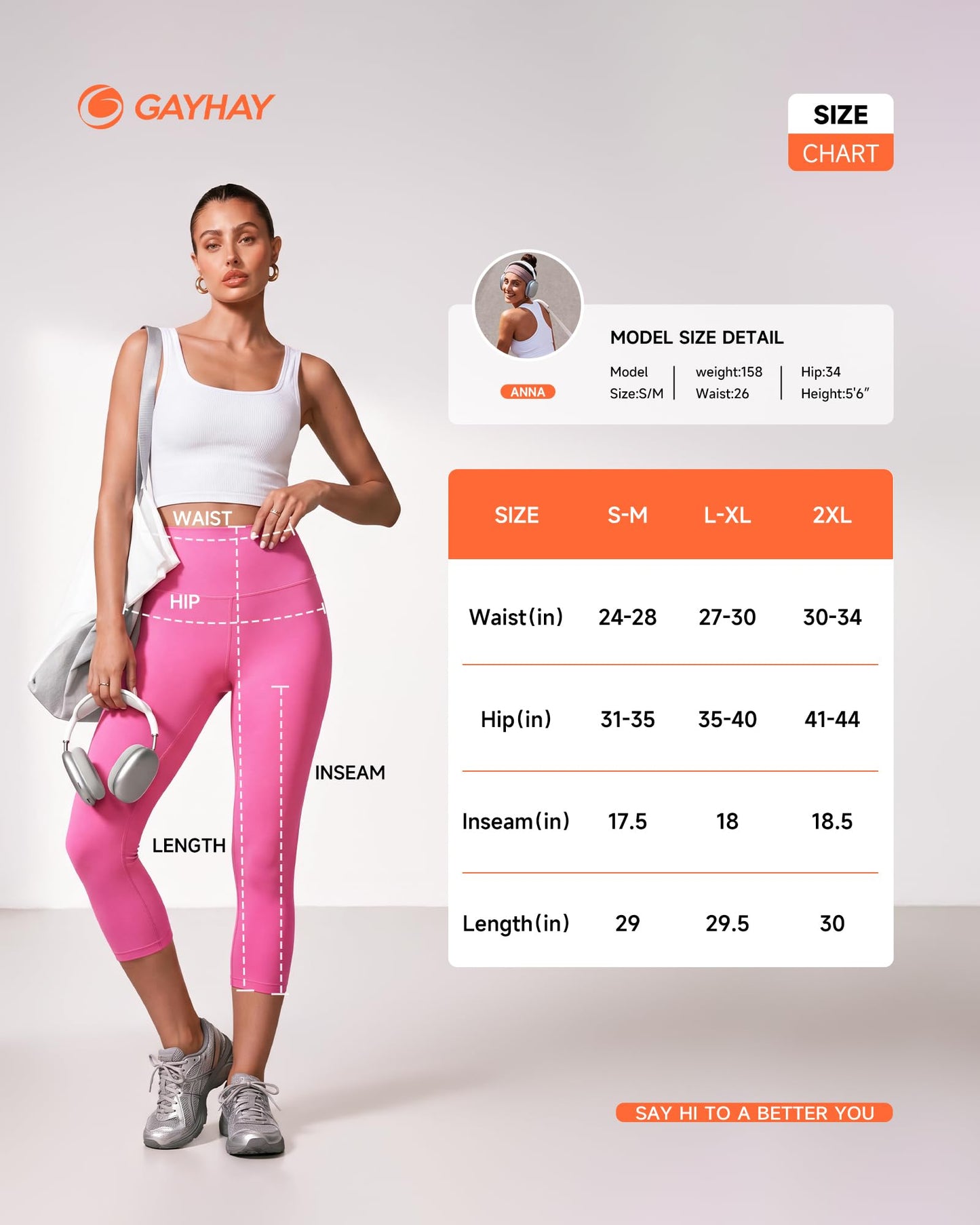 GAYHAY High Waisted Capri Leggings for Women - Soft Slim Yoga Pants for Running Cycling Workout Pink