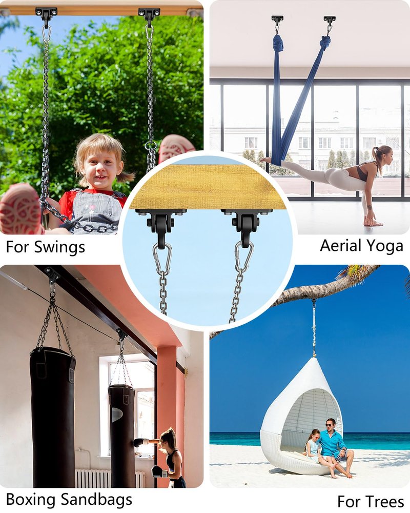 ITCPRIM Heavy Duty Swing Hangers Hardware Included-Corrosion Resistant Alloy Steel 5000+ lb Capacity for Wooden Porch Swings,Aerial Yoga Chairs,Playgrounds,Trapeze&More-Indoor Outdoor-Set of 4,Black