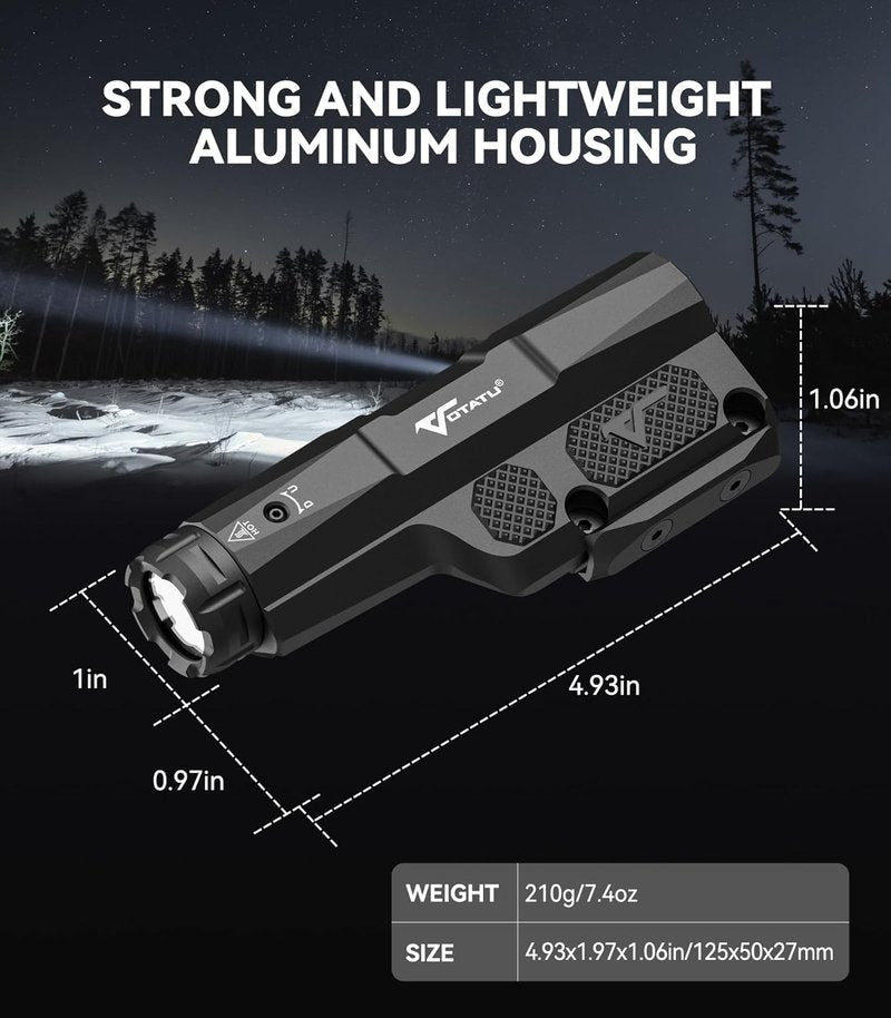 VOTATU 3000 Lumens Laser Light Combo - Strobe Flashlight & Green Laser for Mlok/Picatinny | USB Rechargeable