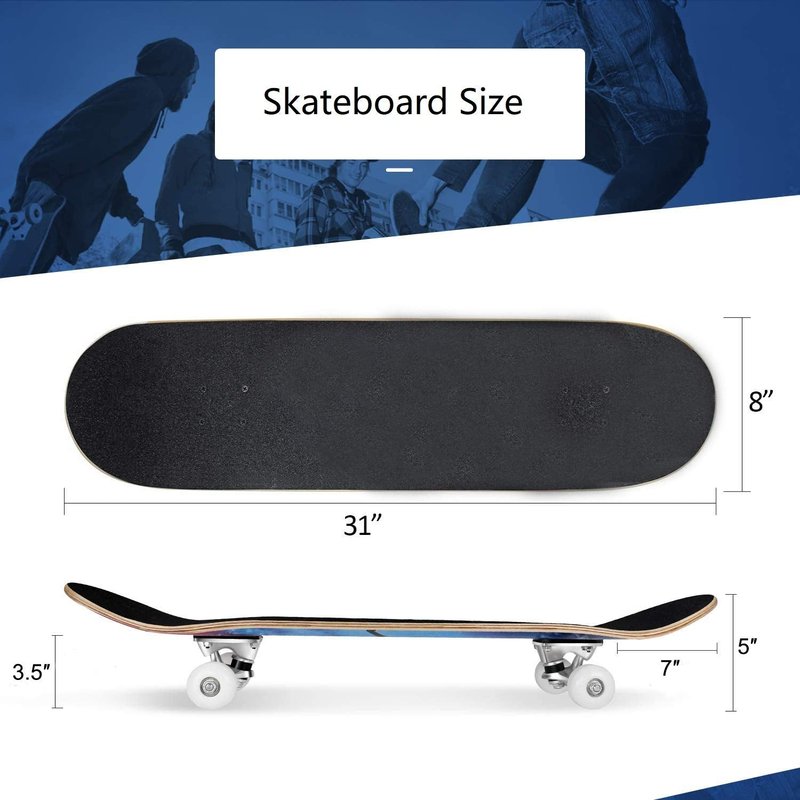 CLYCTIP Complete Skateboards- Standard for Beginners Kids Boys Girls Teenager- 31''x 8''Canadian Maple Cruiser Pro Skate Board