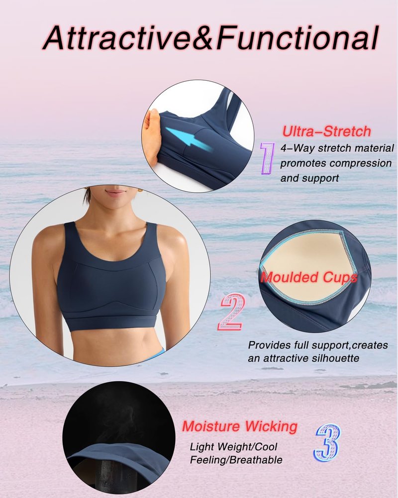 RUNNING GIRL High Impact Sports Bras for Women,Racerback Running Bra Workout Crop Tank Tops Longline Sports Bra Push up(WX2667 Dark Grey XL)
