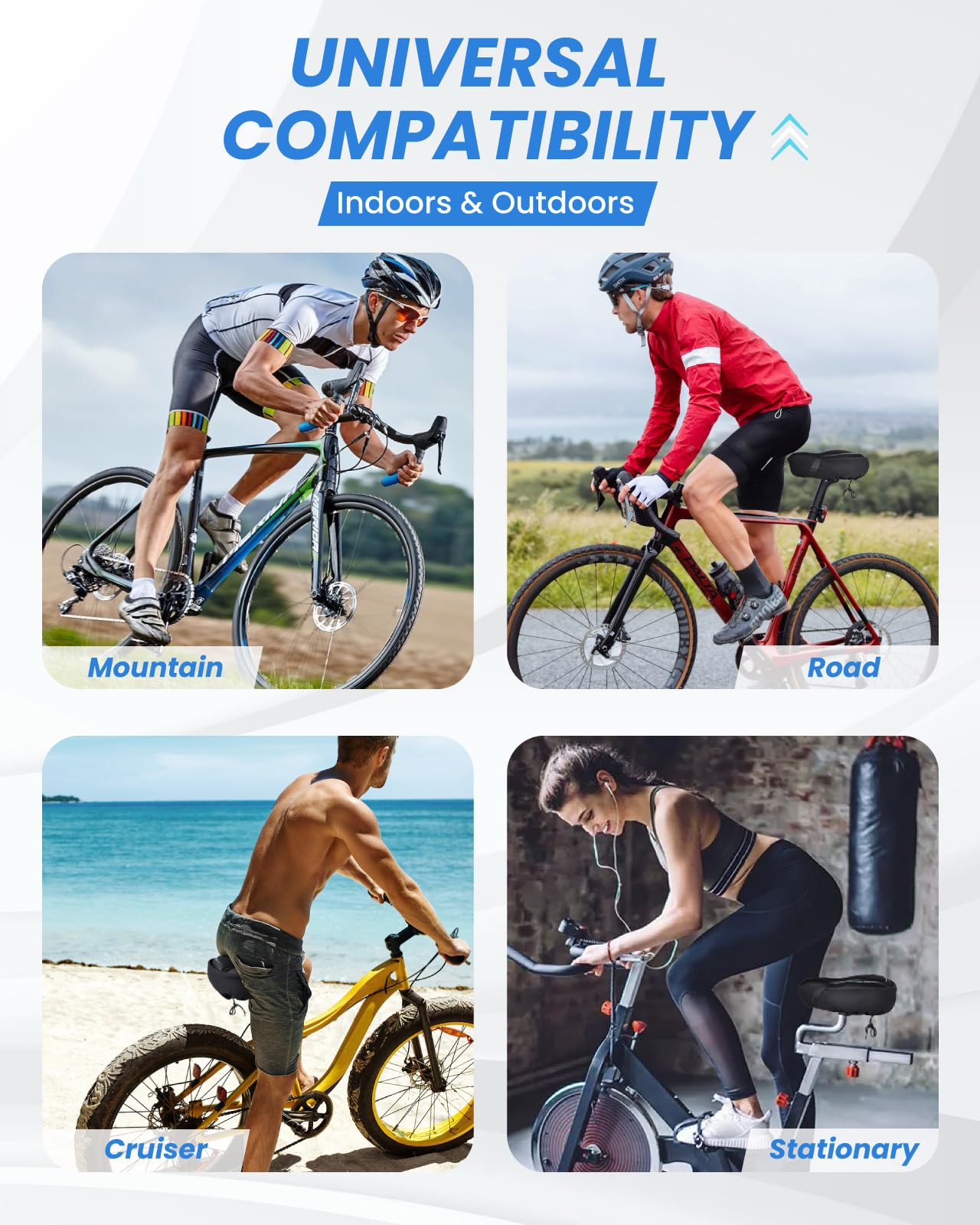 Fitense Bike Seat Cushion, Wide Comfort Bike Seat Cover for Men Women, Exercise Bicycle Seat Cushion Padded Cover Compatible with Peloton, Mountain Stationary Bikes, Indoor & Outdoor, Black