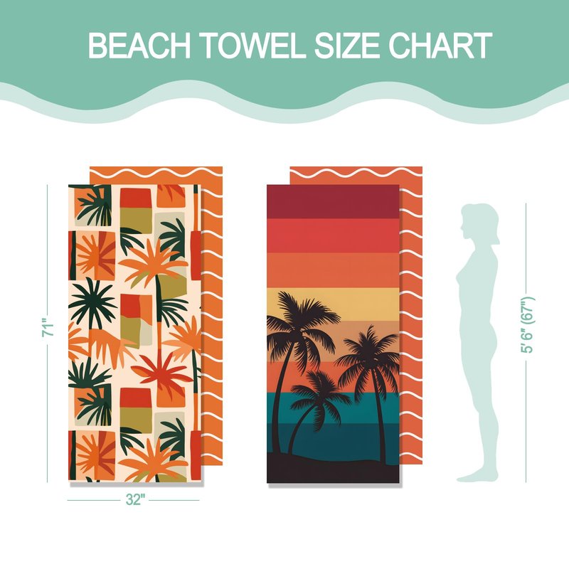 Eunzel 2 Pack Microfiber Beach Towel, Quick Dry Travel Towel Large Sand Free Towel for Beach, Camping, Swim Pool, Gym, Sports& Yoga 71"x32", Retro Tropics/Tropical Sunset