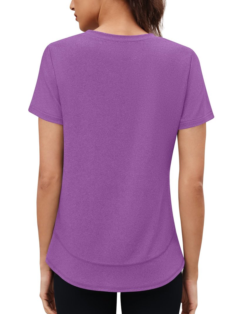 3rd hill Womens Workout Tops Short Sleeve Crewneck Sports Yoga Running Shirts Quick Dry Outfits Purple L