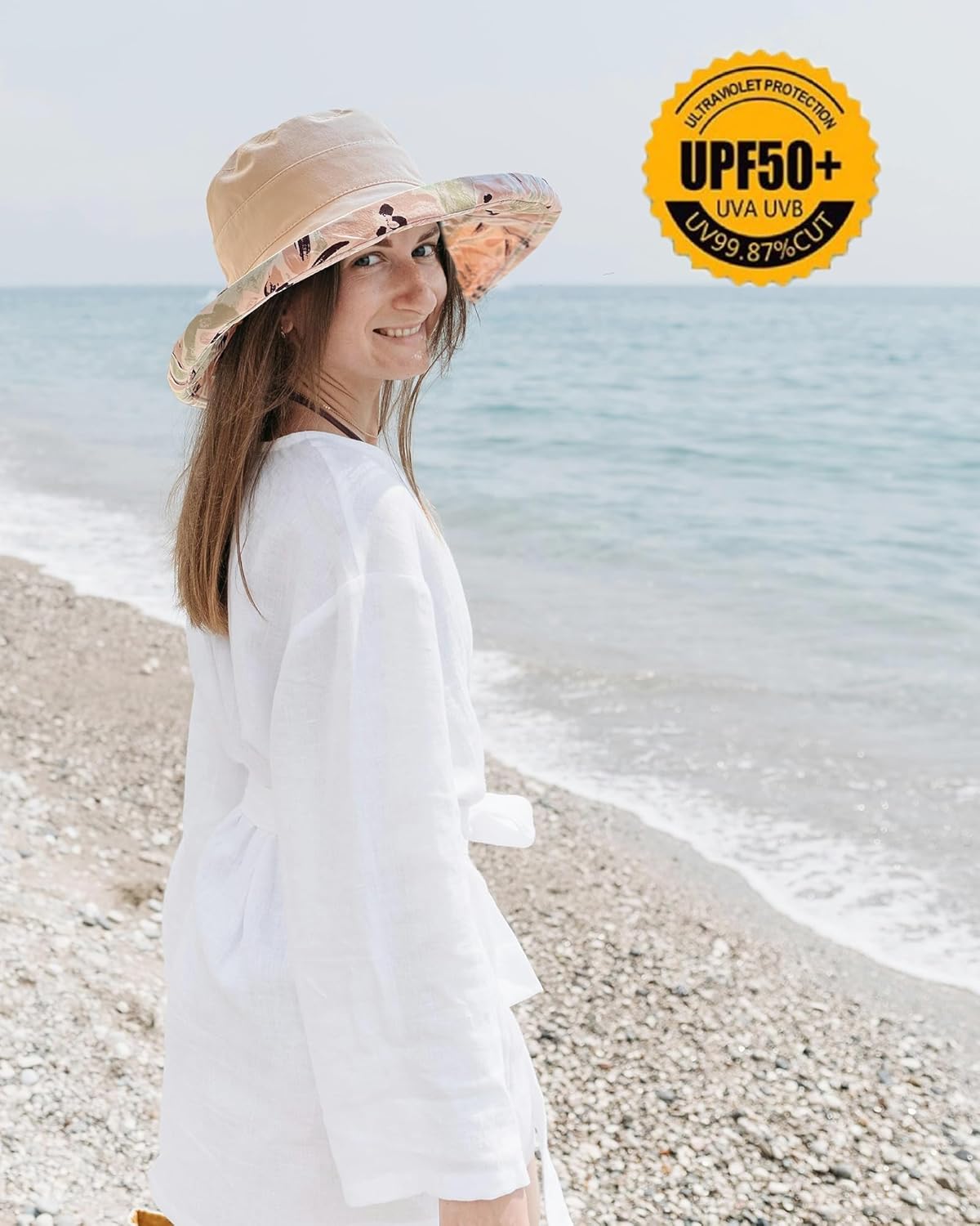 Womens Sun Hats - Wide Brim Reversible Bucket Hat for Summer Travel | UV Protection, Packable Cotton