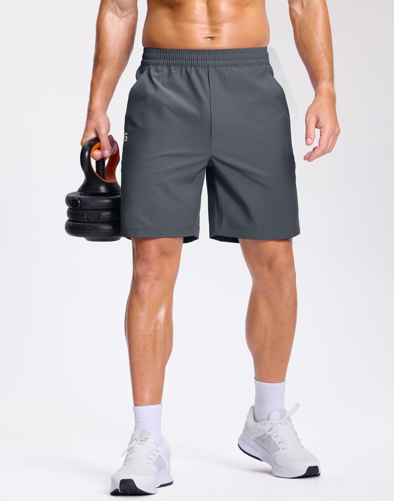 GGJ Men's Lightweight Athletic Shorts with Zipper Pockets 7" Gym Workout Running Quick Dry Tennis Basketball Shorts for Men Grey XXL