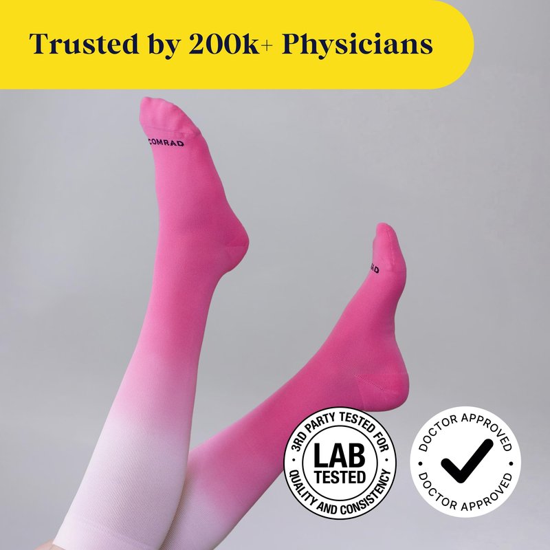 Comrad Nylon Knee High Socks - 20-30mmHg Firm Compression Socks, (Large, Rose) - Soft & Breathable Support Socks for Men, Pregnant Women, Nurses, Workout, Home, Work & Travel