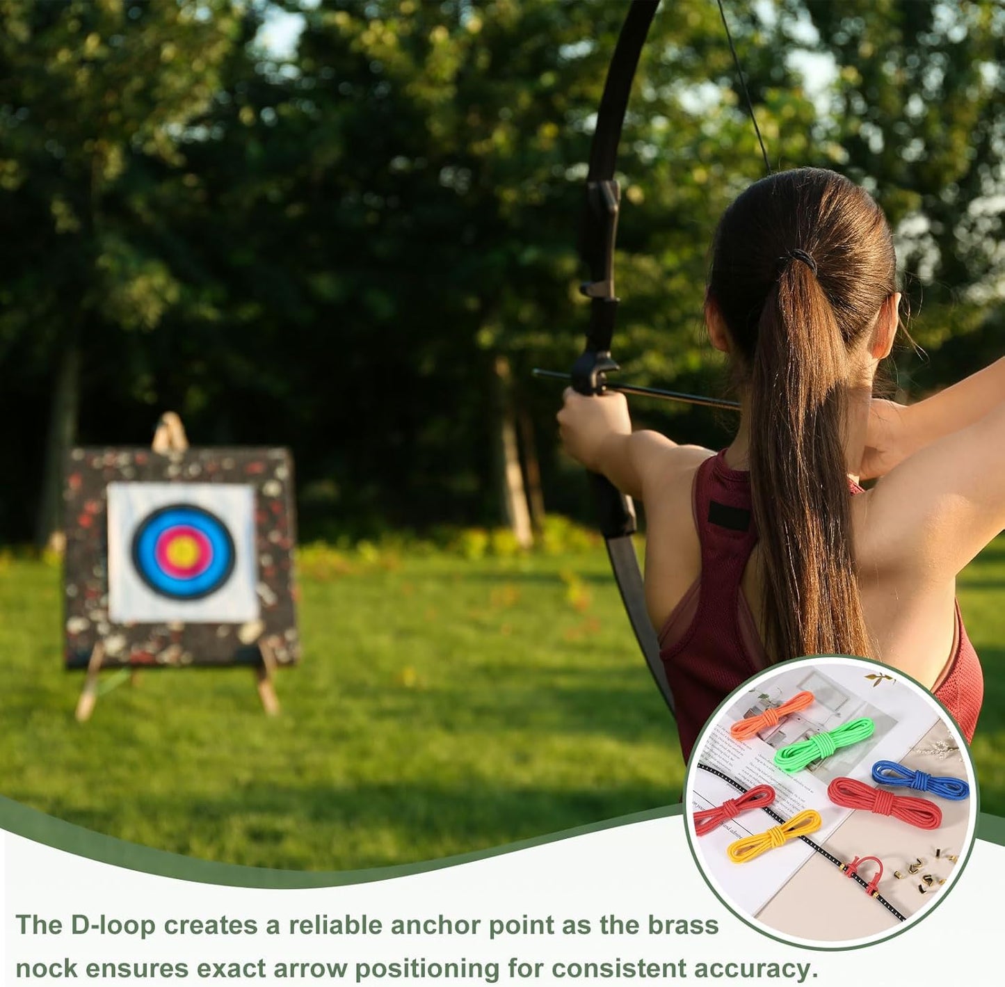Archery D Loop Rope - Durable Bow String Thread with Brass Nock Points | Essential Archery Accessory