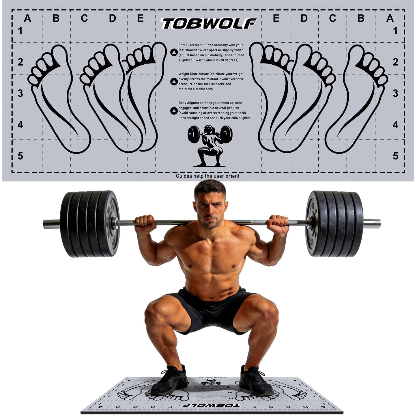 TOBWOLF Squat Mat with Foot Position, 31.5'' x 13.8'' Exercise Mat, Gray