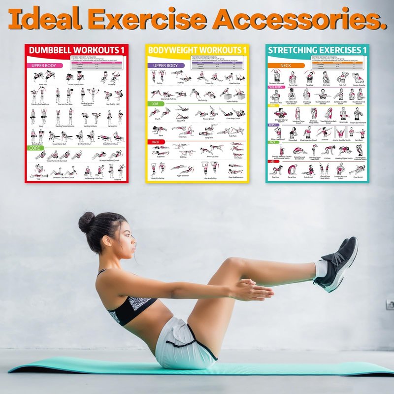 gisgfim 6PCS Dumbbell Bodyweight Stretching Workout Posters for Home Gym Wall Decor