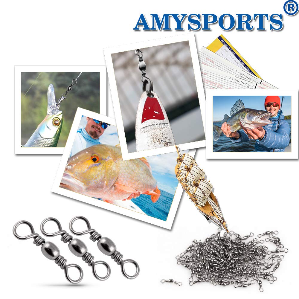 AMYSPORTS High Strength Fishing Swivels - Barrel Solid Ring Swivel, Rolling Line Connector - Saltwater & Freshwater - Stainless Steel - 50pcs, 60lbs