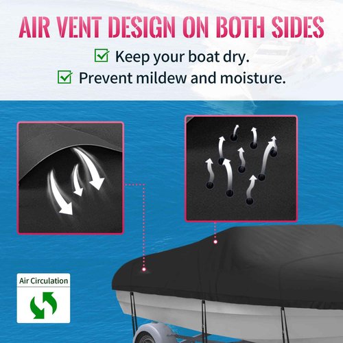 NEXCOVER Trailerable Boat Cover, Length: 16’-18.5’ Beam Width: up to 94”, Waterproof Heavy Duty Cover, Fits V-Hull, TRI-Hull, Runabout, Pro-Style, Bass Boat, Storage Bag & Tightening Straps Included.